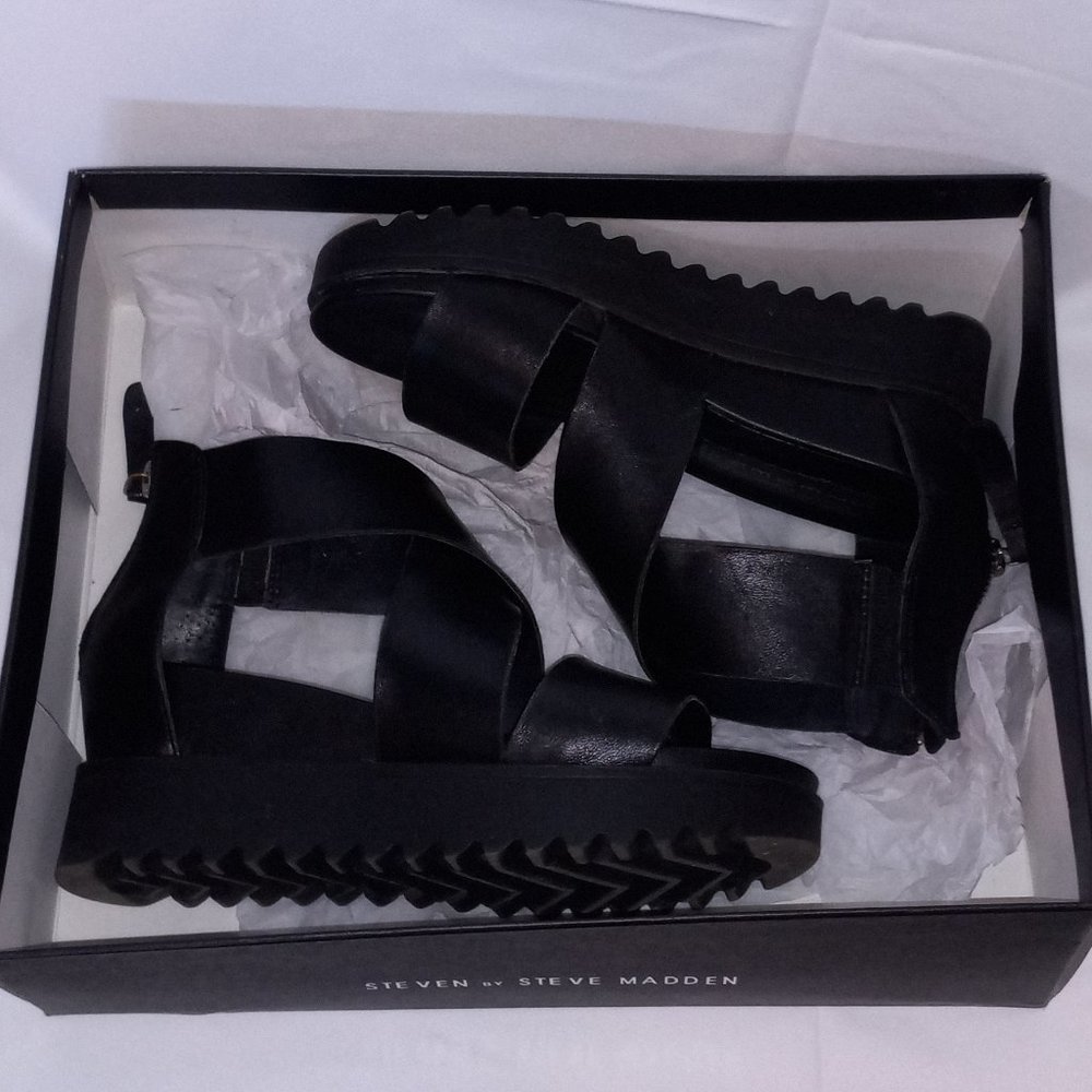 Steve Madden Keanna Black Leather Platform Sandals